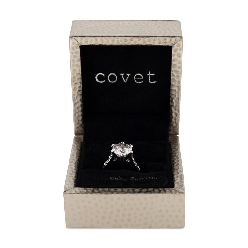 Covet Rhodium Cubic Zirconia Silver Ring - Size 5