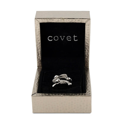 Covet Rhodium Cubic Zirconia Droplet Silver Ring - Size 4