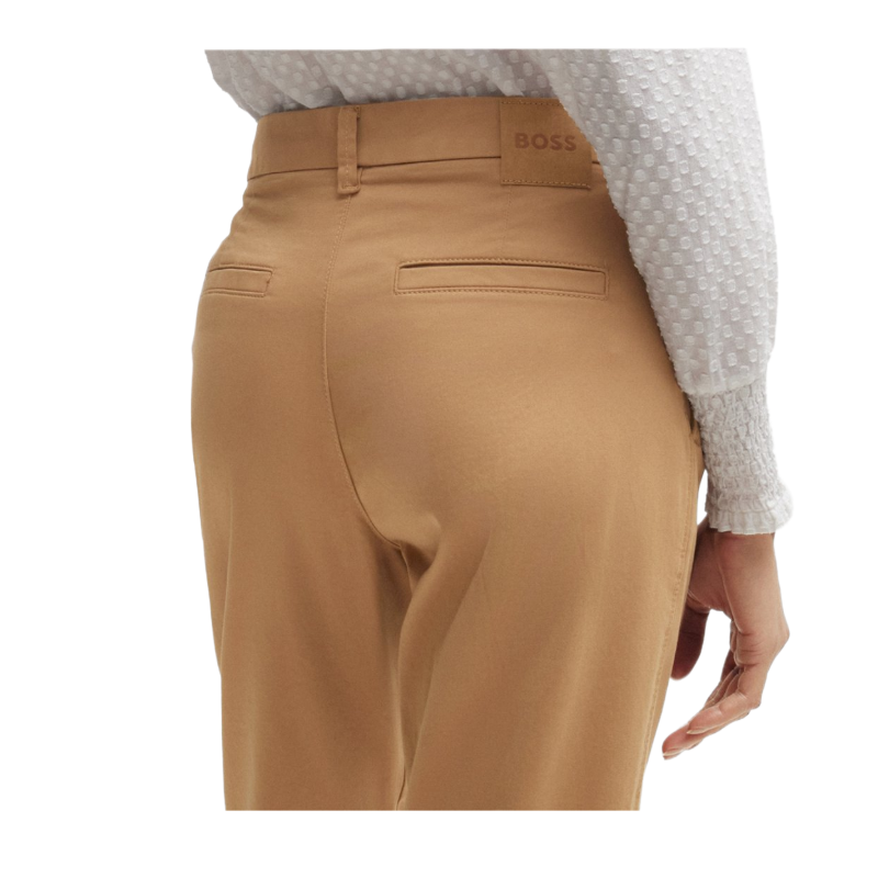Hugo Boss Women's Trousers Tachini Regular Fit Stretch Cotton Satin Beige