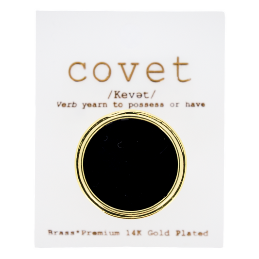 Covet Gold Coloured & Black Enamel Bold Ring Adjustable