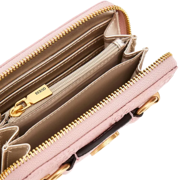 Guess Apricot Rose Pink Logo Zip Around Purse