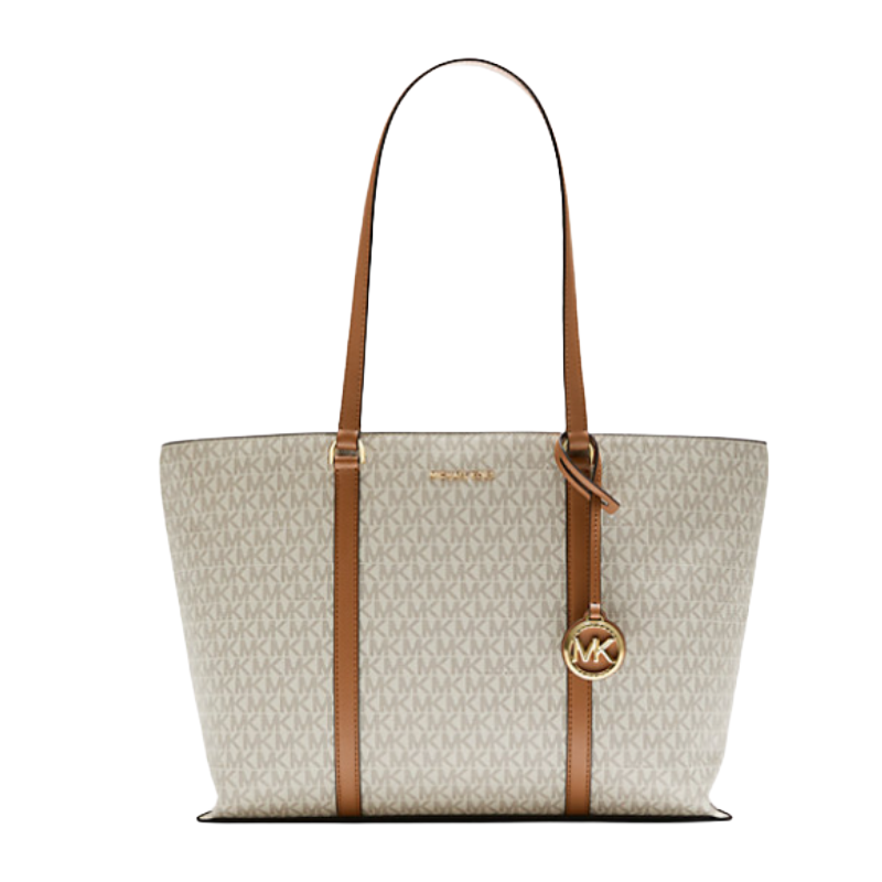 Michael Kors Temple Large Logo Tote Bag Vanilla/Acorn