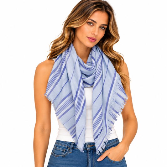 Salvatore Ferragamo Striped Scarf Light Blue