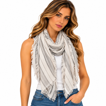 Salvatore Ferragamo St Righeman Striped Scarf Stone