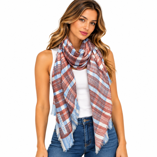Salvatore Ferragamo Red & Blue August Modal/Cashmere Scarf