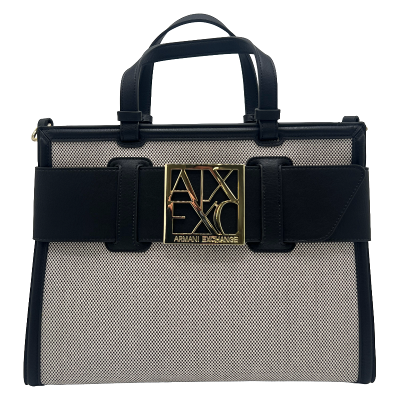 Armani Exchange Shopper Bag Black Crinkle Effect Fabric Women's