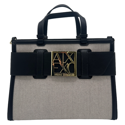 Armani Exchange Shopper Bag Black Crinkle Effect Fabric Women's