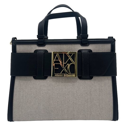 Armani Exchange Shopper Bag Black Crinkle Effect Fabric Women's