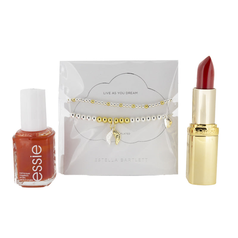 Essie Nail Polish & L'Oreal Lipstick & Bracelets Gift Set for Her