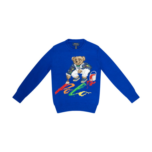 Ralph Lauren Polo Bear Cotton Rib-Knit Jumper Blue Boys