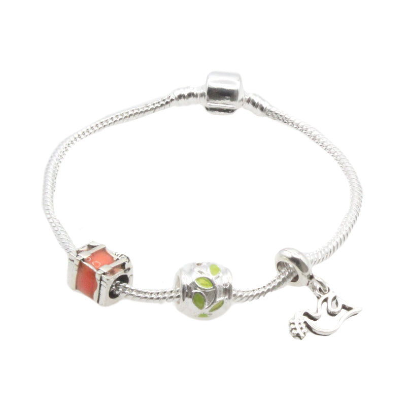 Dove Of Peace Suitcase & Green Leaves Charm Bracelet Set