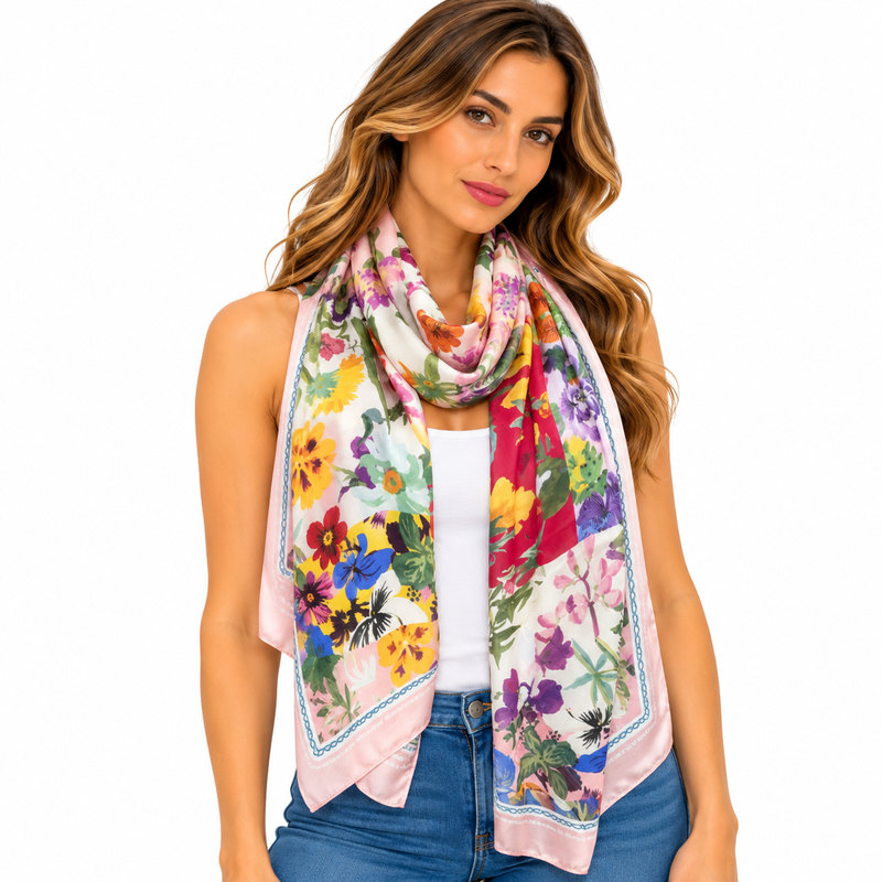 Salvatore Ferragamo Pink Floral Silk Scarf