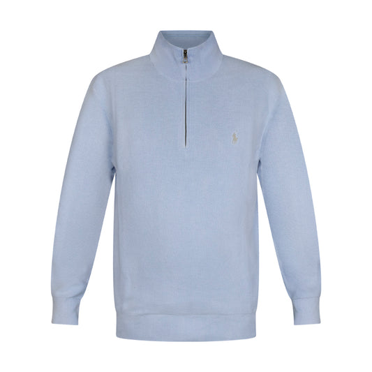 Ralph Lauren Polo Mesh-Knit Cotton Quarter-Zip Jumper Blue