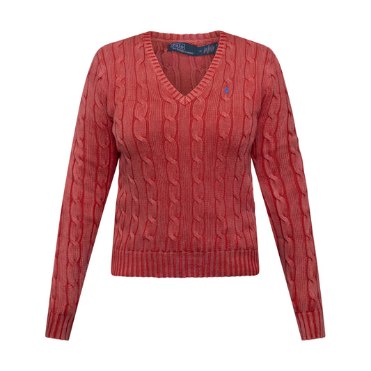 Ralph Lauren Red Cable-Knit Jumper | V-Neck Sweater