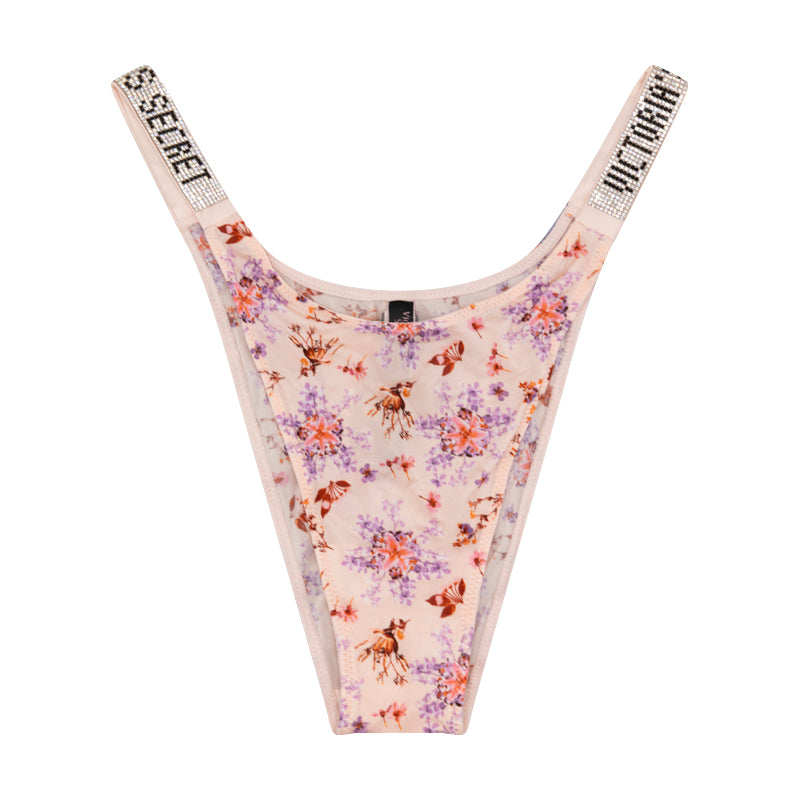 Victoria's Secret Shine Strap Brazilian Knickers Pink Floral - Large