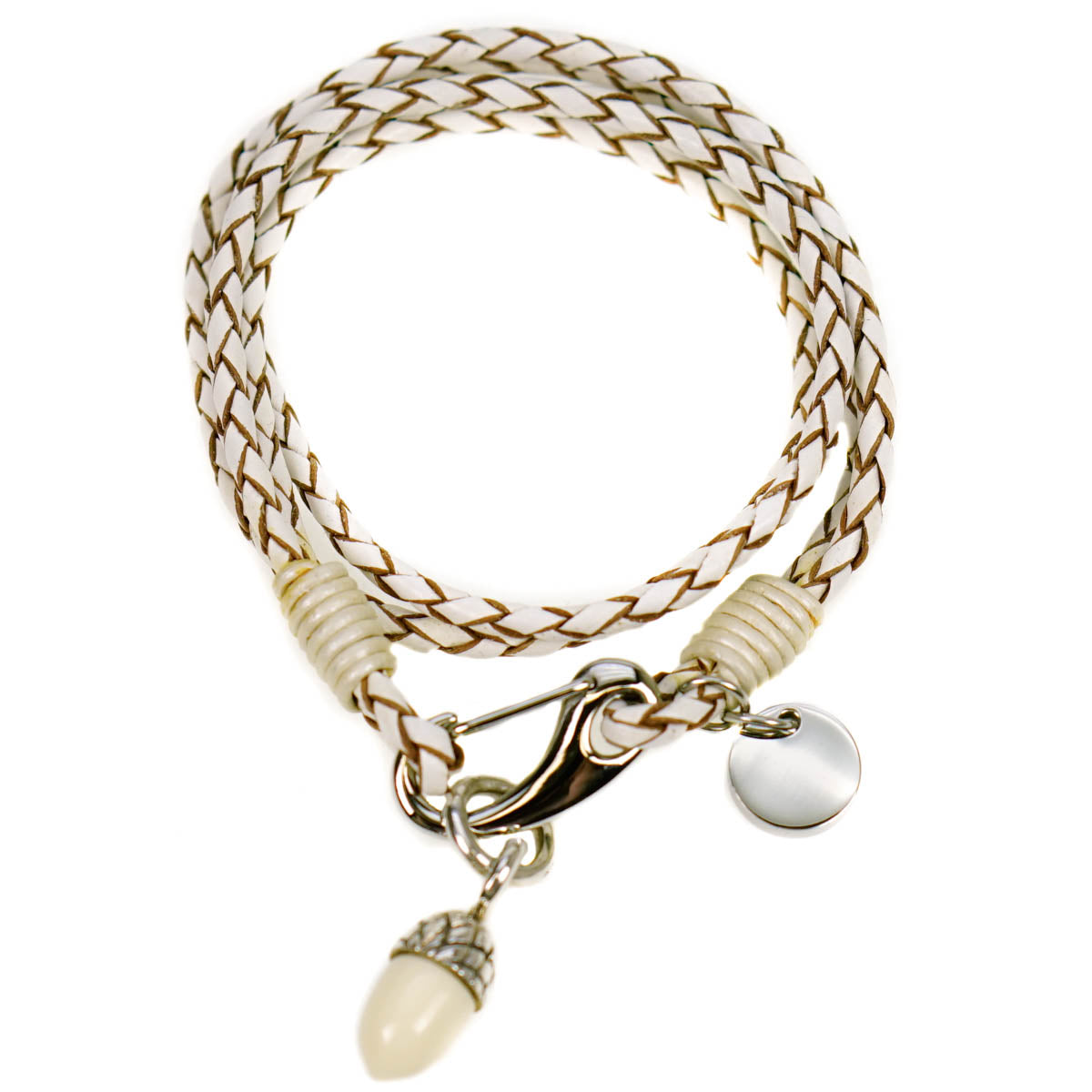 KeeArt Summer Symphonie Cream Leather Wrap Bracelet with Acorn Charm