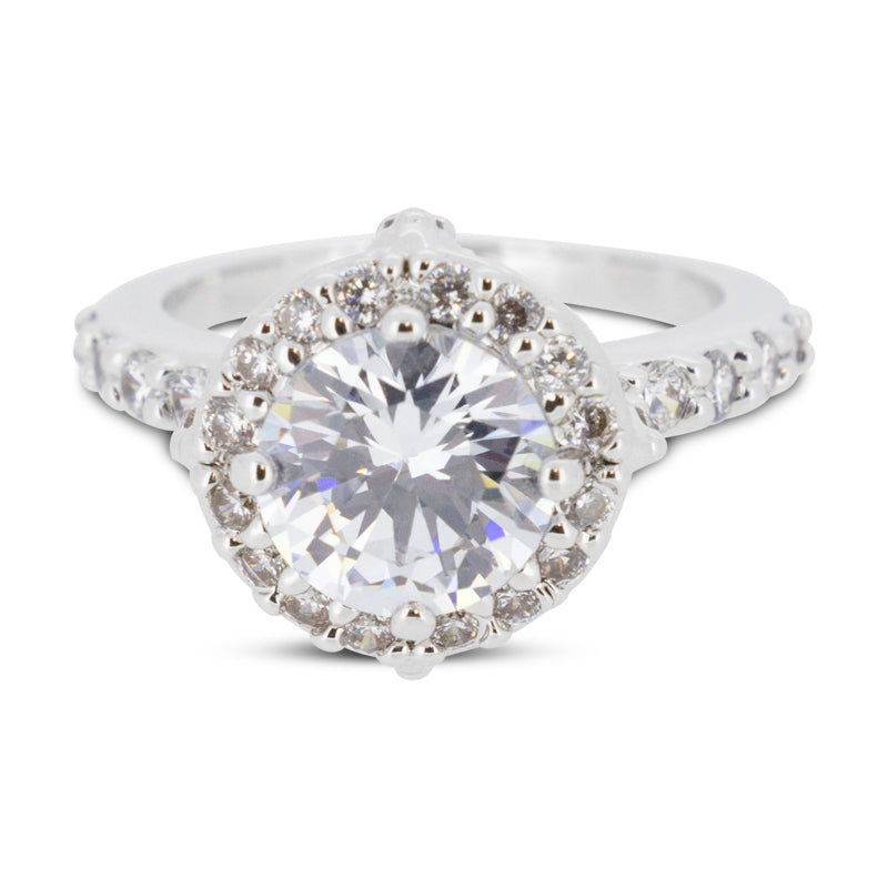 Covet Rhodium Cubic Zirconia Pave Silver Ring - Size 5