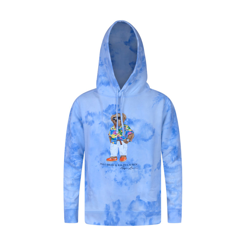 Ralph Lauren Tie Dye Bear Hoodie Blue Fleece