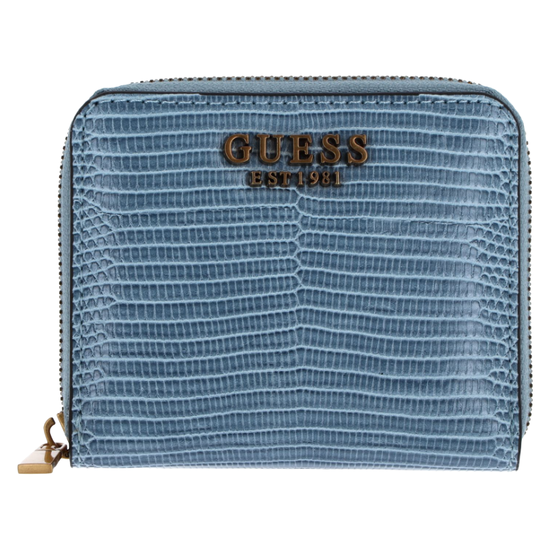  Guess Ginevra Small Zip Around Light Blue Denim Wallet Women's