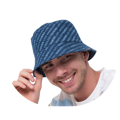 Guess Men's Blue Logo Cotton Bucket Hat | Men's Hat