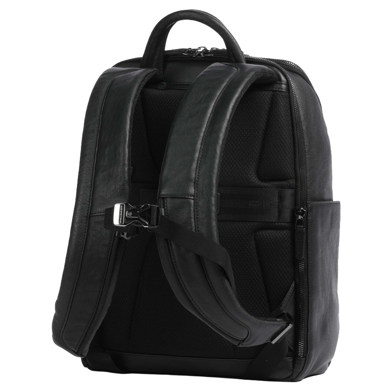Piquadro Black Square Backpack 14″ Fine Grain Cow Leather Nero