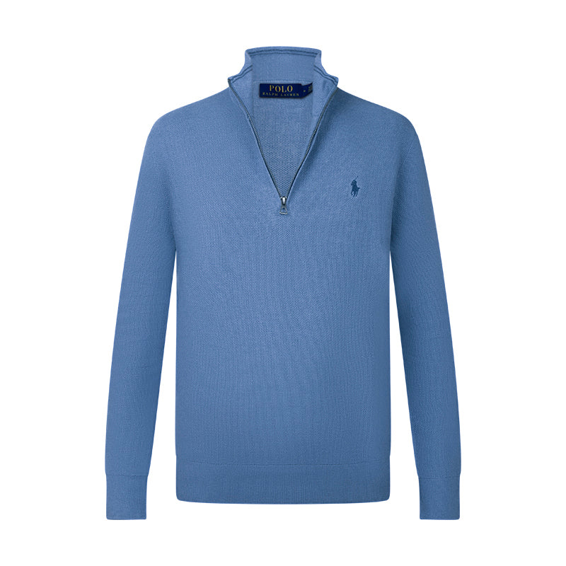 Ralph Lauren Mesh-Knit Cotton Quarter-Zip Jumper Blue