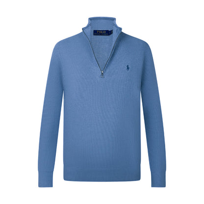 Ralph Lauren Mesh-Knit Cotton Quarter-Zip Jumper Blue