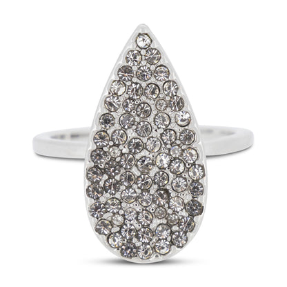 Covet Rhodium Cubic Zirconia Teardrop Pave Silver Ring - Size 7