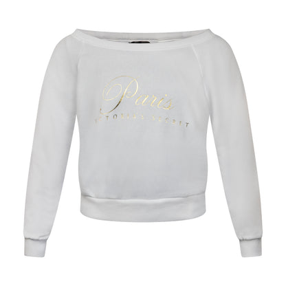 Victoria's Secret Off Shoulder Fleece 'Paris' White Sweatshirt Large