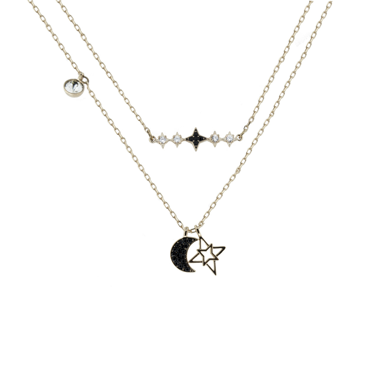 Anne Koplik Enamel Crescent Moon Stars Pendant Necklace Antique Gold Plated  Swarovski | ILoveThatGift