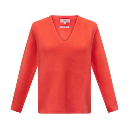 Fynch-Hatton Knitted Women's V-Neck Jumper Coral Red