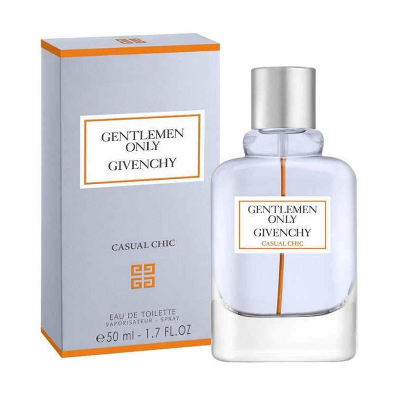 Givenchy Gentlemen Only Casual Chic 50ml Eau De Toilette bottle and box on white background