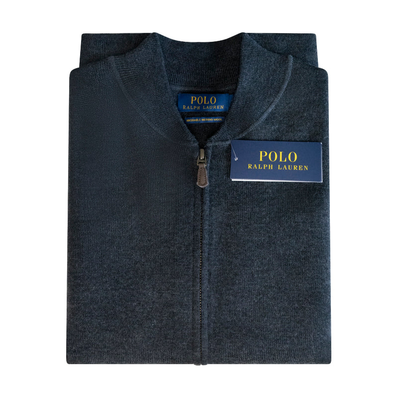 Ralph Lauren Men's Merino Wool Full Zip Jumper Grey 