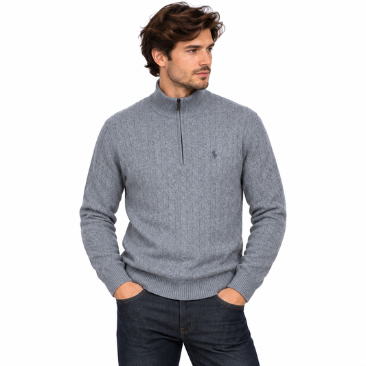Ralph Lauren Polo Half Zip Cable Knit Jumper Grey Men's