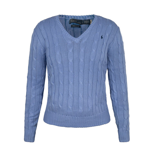 Ralph Lauren Polo Women's Cable-Knit V-Neck Jumper In New Litchfield Blue