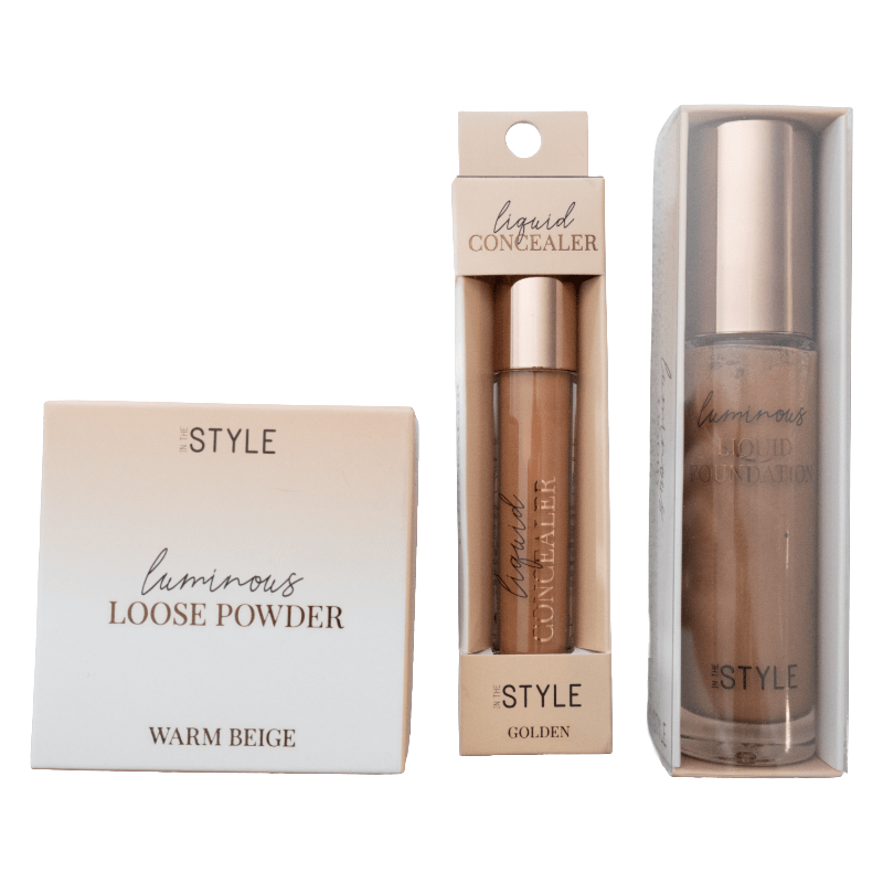 In The Style Makeup Bundle Gift – 3-Pieces Cosmetics Set - Golden