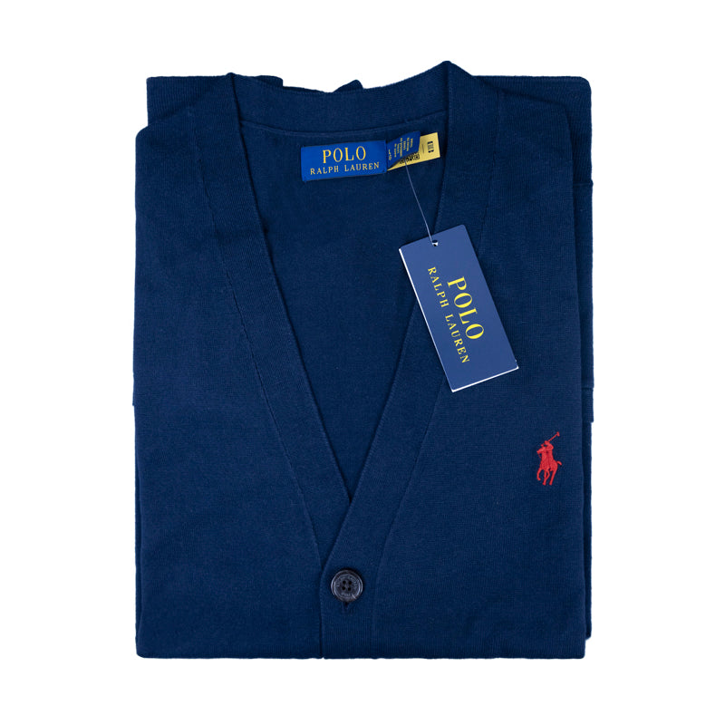 Ralph Lauren Polo Cotton V-Neck Cardigan Navy Blue Men's