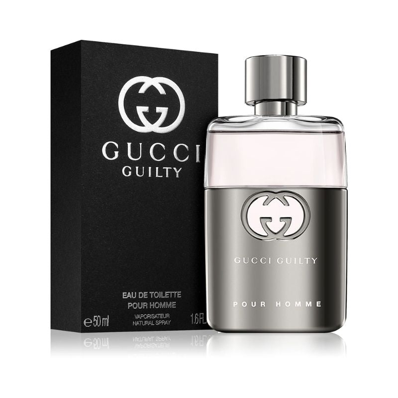 Gucci Guilty Pour Homme 50ml Eau De Toilette bottle and box on white background