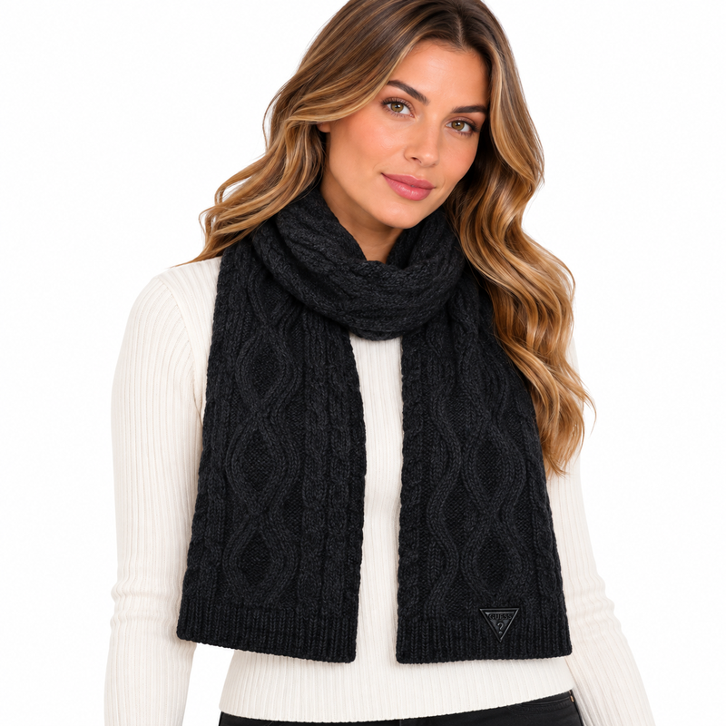 Guess Women's Cable Knit Wool Scarf, Black 