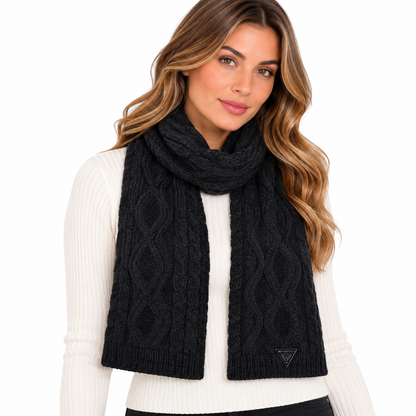 Guess Women's Cable Knit Wool Scarf, Black 
