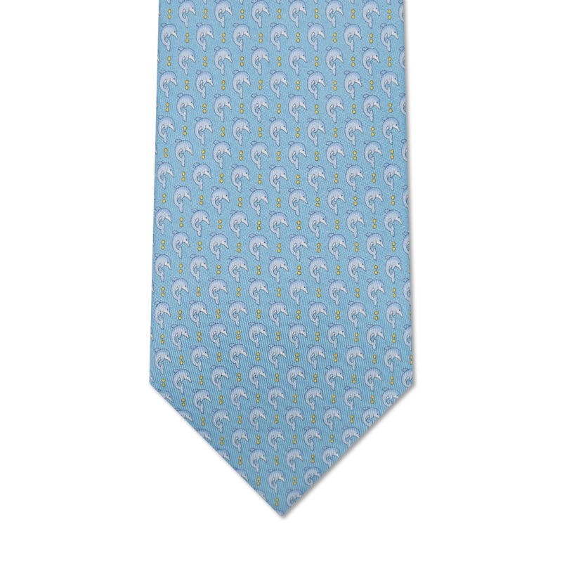 Salvatore Ferragamo Silk Dolphin Print Tie Light Blue