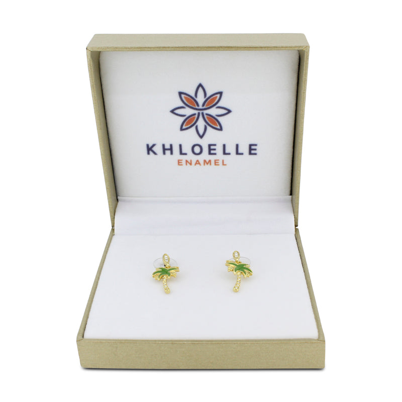 Khloelle Gold and Green Palm Tree Earrings LC0070818