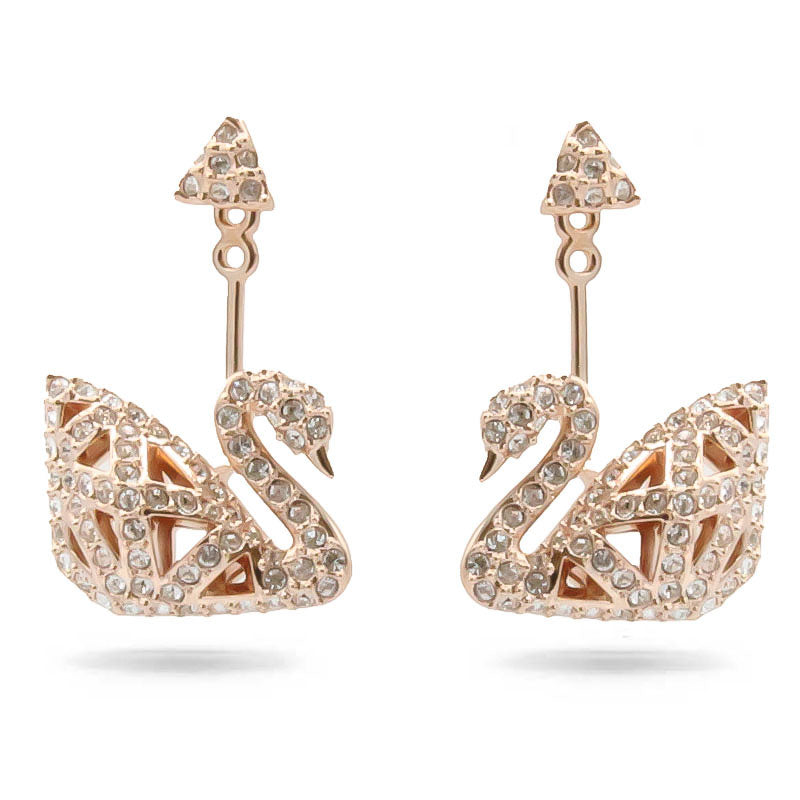 Swarovski Facet Swan Pierced Earrings White, Rose-Gold Tone Plated 5492233