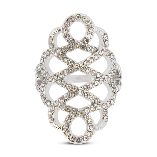 Covet Rhodium Cubic Zirconia Pave Swirl Silver Ring - Size 6