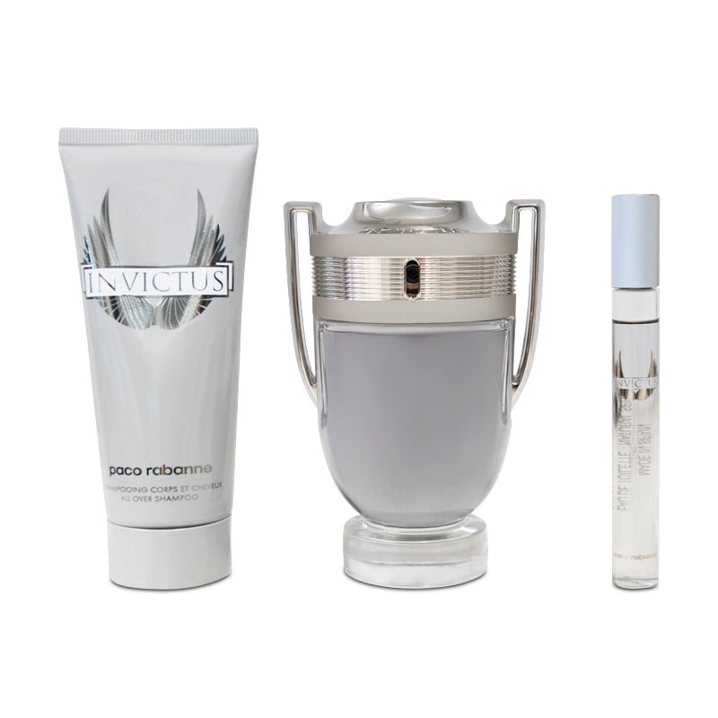 Paco Rabanne Invictus 100ml & 10ml Eau De Toilette & 100ml All Over Shampoo Gift Set