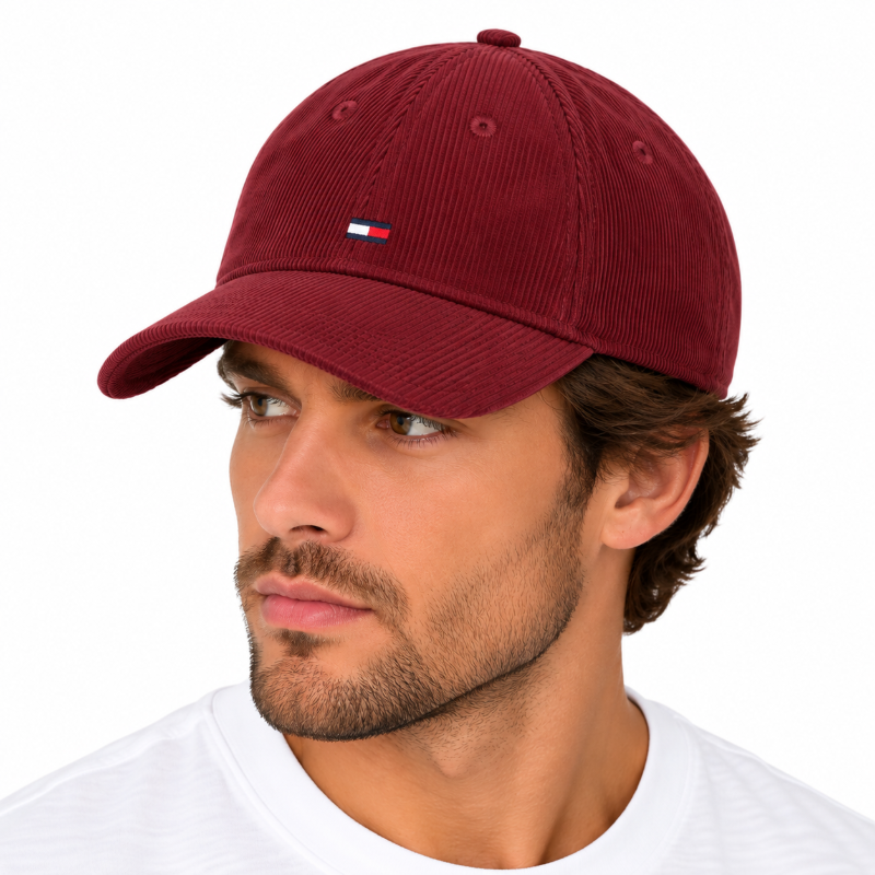 Tommy Hilfiger Men's Corduroy Baseball Cap Burgundy AM0AM12757