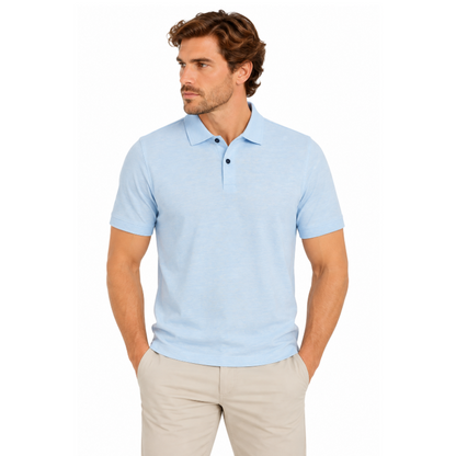 Hugo Boss Polo Shirt Pastel Blue Regular Fit Cotton Linen 