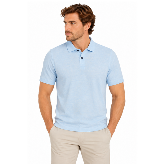 Hugo Boss Polo Shirt Pastel Blue Regular Fit Cotton Linen 
