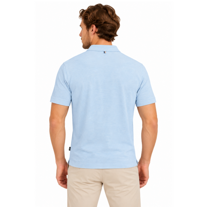Hugo Boss Polo Shirt Pastel Blue Regular Fit Cotton Linen 