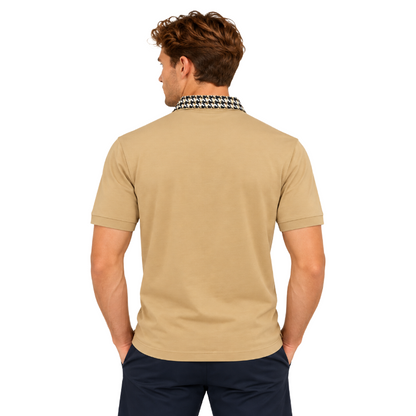 Hugo Boss Parley 180 Men's Polo Shirt Beige Houndstooth Collar - Small